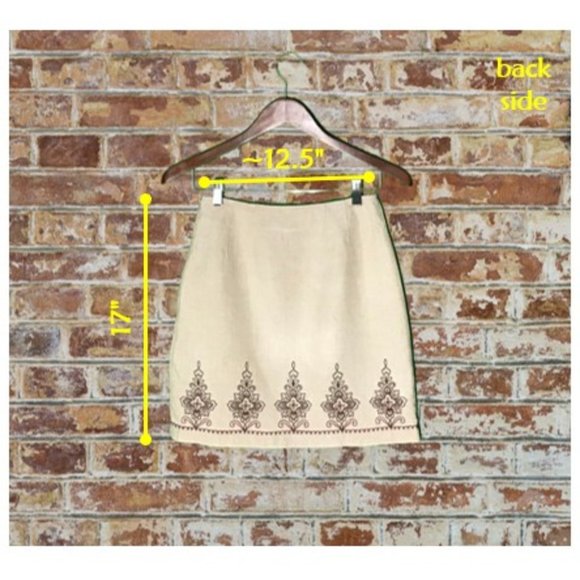 Vintage embroidered Ann Taylor linen skirt, beige size 2 - Picture 2 of 4